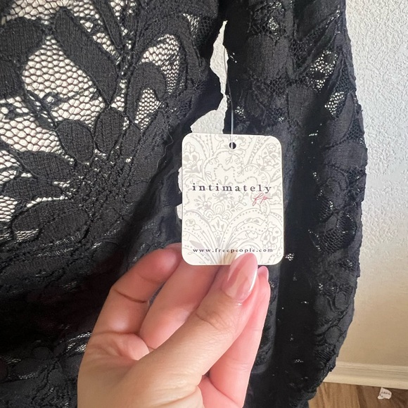 Free People Intimately Womens Sheer Black Floral Lace Long Sleeve Top - Picture 3 of 6